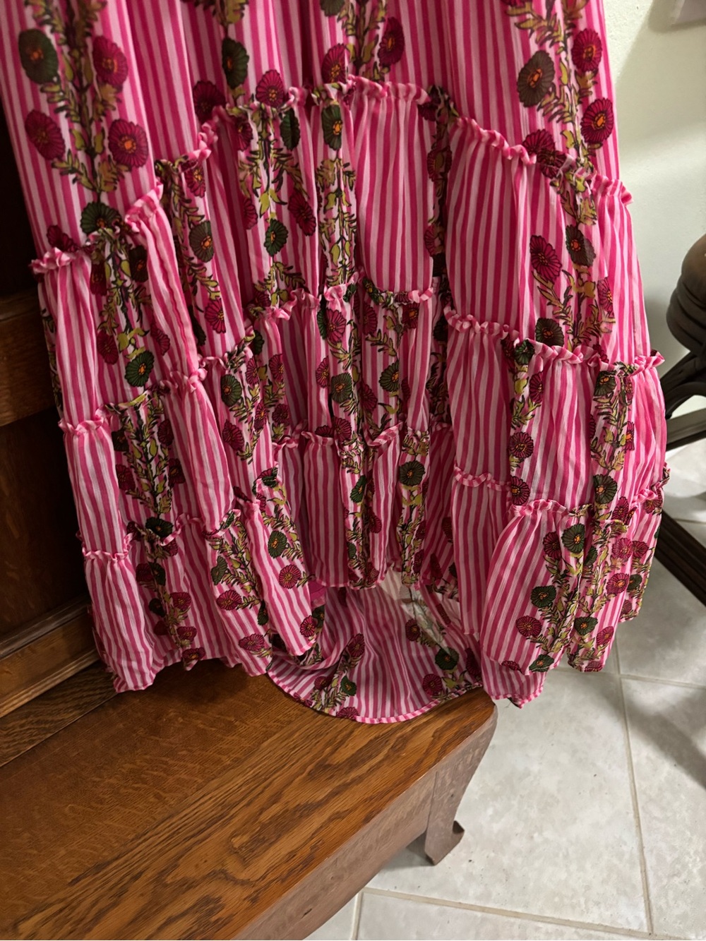 Free People Pink Striped Floral Asymmetrical Maxi Dress - Picture 7 of 9